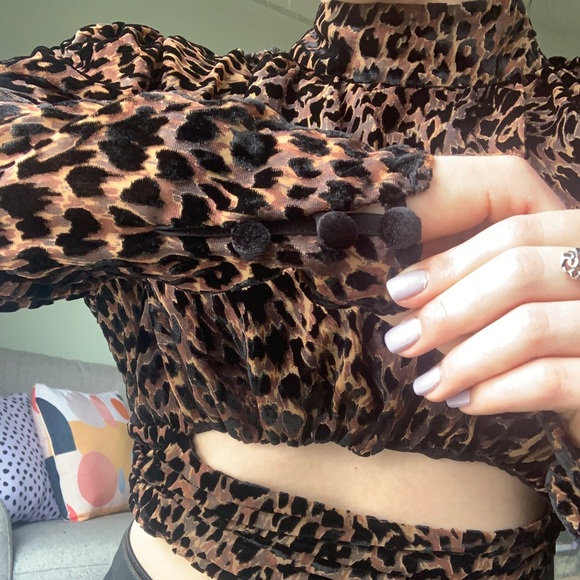 Leopard/Cheetah Velvet Peekaboo Crop Top - Picture 6 of 12